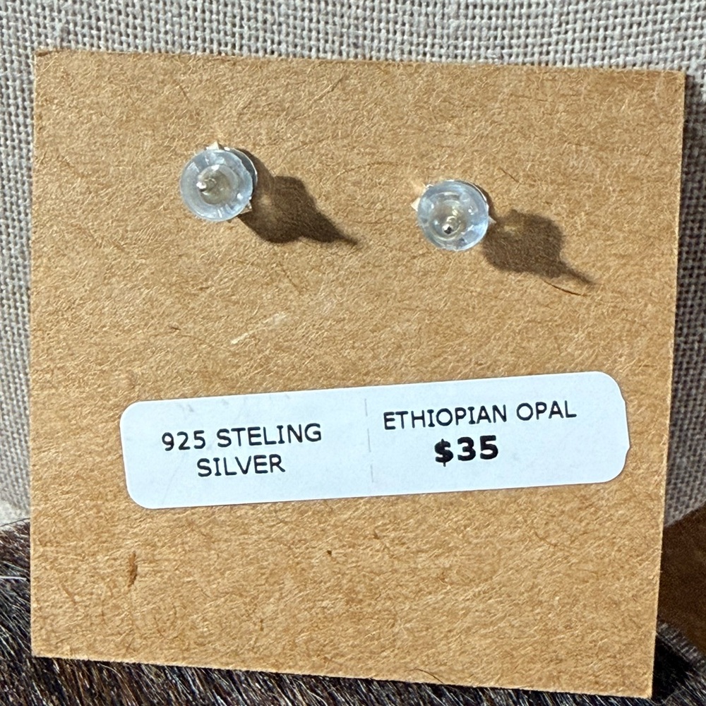 Sterling Silver Genuine Ethiopian Opal Stud Earrings, NEW - Picture 5 of 6